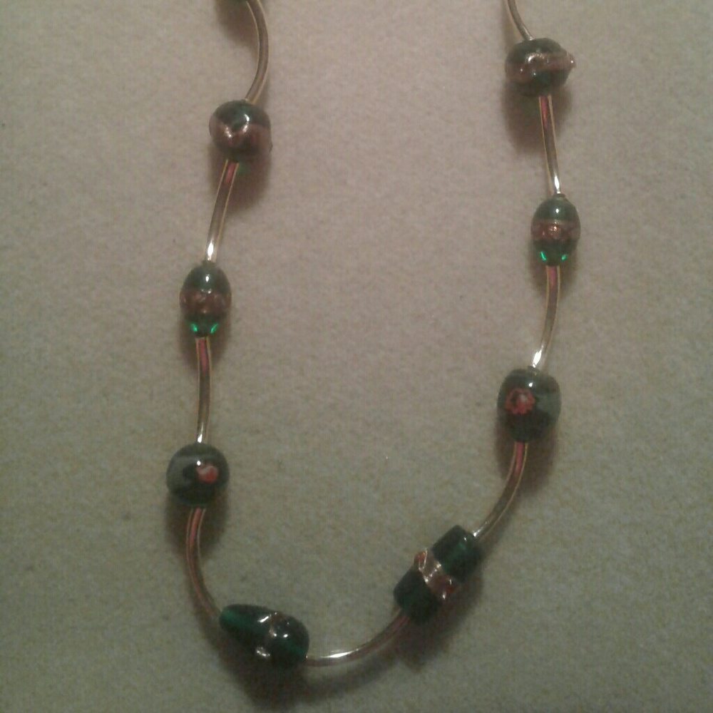 May: a lampwork glass bead and noodles necklace.